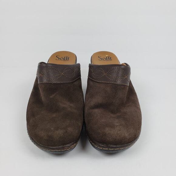 Sofft Womens Size 10 Brown Suede Slip On Comfort 3" Heeled Mule Clog Shoes - Picture 5 of 11